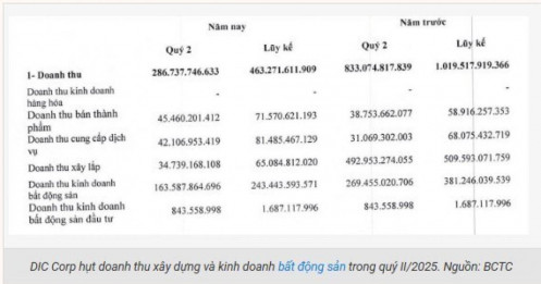 Lãi quý II/2025 của DIC Corp giảm tới 58,3%, về 52,19 tỷ đồng