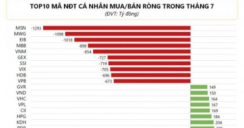 Tháng 7, NĐT cá nhân bán ròng khớp lệnh gần 11.300 tỷ đồng