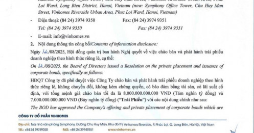 Vinhomes thông qua kế hoạch phát hành trái phiếu tối đa 15.000 tỷ đồng