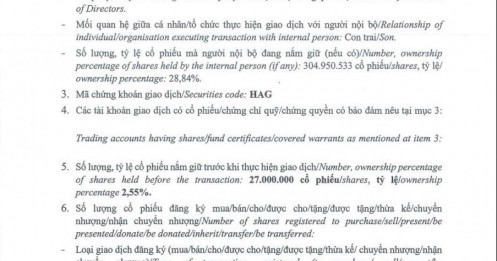 Con trai bầu Đức mua thành công 25 triệu cổ phiếu HAG đã đăng ký