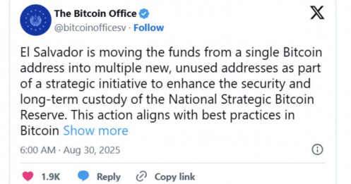 El Salvador phân bổ 6.284 BTC sang 14 ví