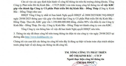 KBC ‘rót’ 1.350 tỷ đồng góp vốn thành lập công ty con