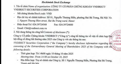 VNDirect (VND) chốt ngày họp ĐHĐCĐ bất thường