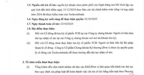 Techcombank chuẩn bị trả cổ tức bằng tiền mặt