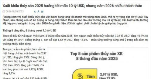Xuất khẩu thuỷ sản cuối 2025 sôi động, 2026 đối diện nguy cơ giảm tốc