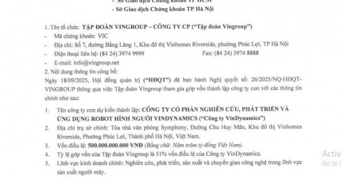 Vingroup lập công ty thứ 3 về người máy, vốn điều lệ 500 tỷ đồng