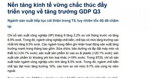 Tăng trưởng quý 3 có thể cán mốc 8,9%, sát ngưỡng mục tiêu Chính phủ