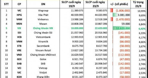 Danh mục “cá mập” 13.300 tỷ đổi ngôi: Một cổ phiếu chứng khoán vươn top 5, 4 tân binh xuất hiện