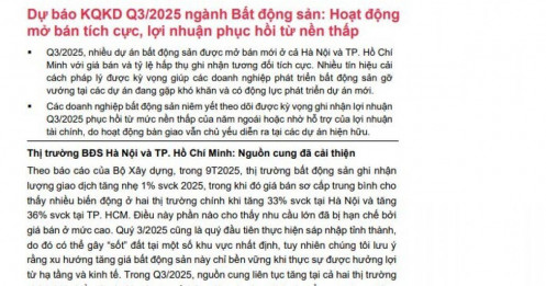 Dự báo lợi nhuận quý 3/2025 của nhiều công ty BĐS sẽ tăng bằng lần, Top 1 tăng 504%