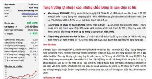 Một cổ phiếu ngân hàng được khuyến nghị khả quan, tiềm năng tăng giá 20%