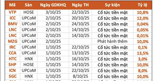 25 DN trả cổ tức bằng tiền mặt trong tuần tới, cao nhất 480%