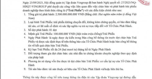 Vingroup sẽ phát hành 2.500 tỷ đồng trái phiếu để cơ cấu nợ