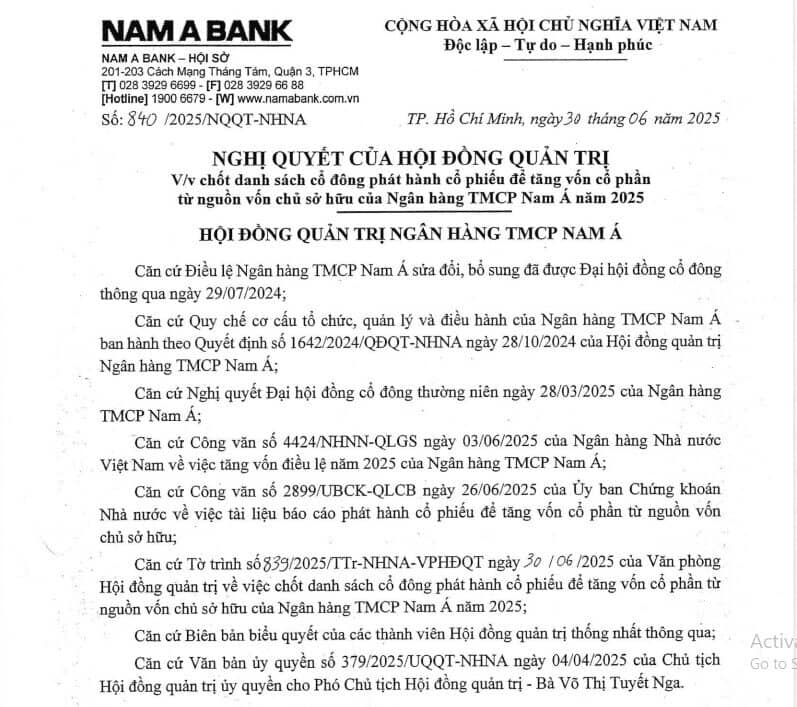 Một ngân hàng sẽ chốt quyền vào tuần tới để trả cổ tức 25%