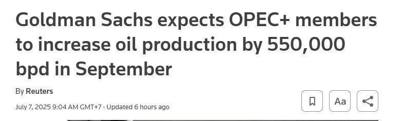 OPEC+ nâng sản lượng 550.000 thùng/ngày từ tháng 9