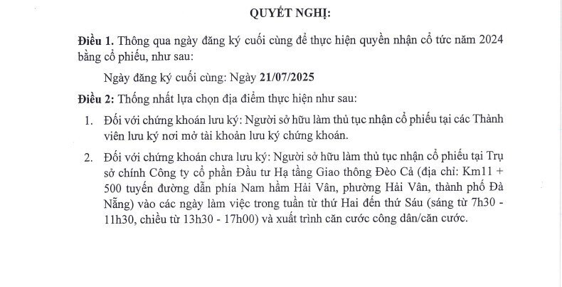 HHV chốt ngày đăng ký nhận cổ tức năm 2024 bằng cổ phiếu