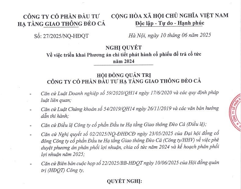 HHV chốt ngày đăng ký nhận cổ tức năm 2024 bằng cổ phiếu