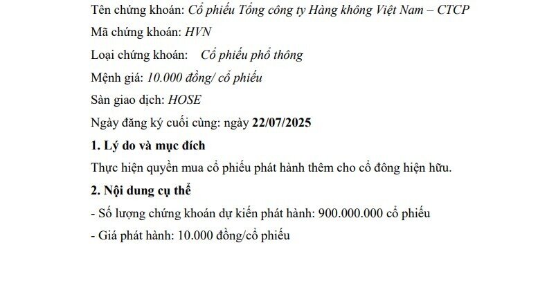 HVN được cấp phép chào bán 900 triệu cổ phiếu