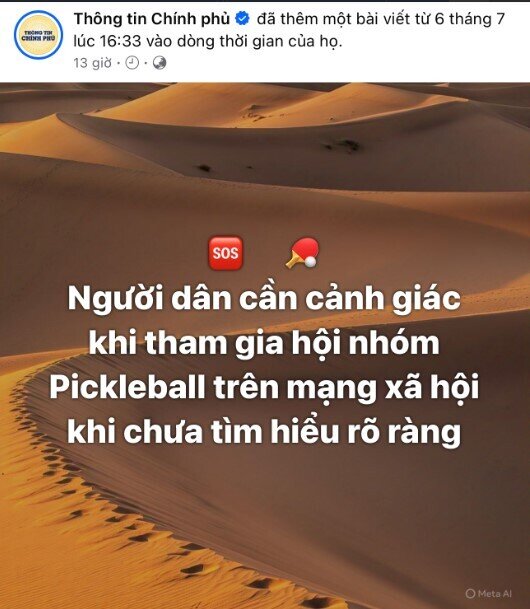 Fanpage Thông tin Chính phủ cảnh báo hội nhóm pickleball lừa đảo, người phụ nữ bị lừa 2,1 tỷ đồng