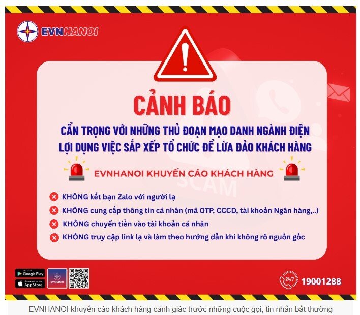 EVNHANOI cảnh báo lừa đảo khách hàng