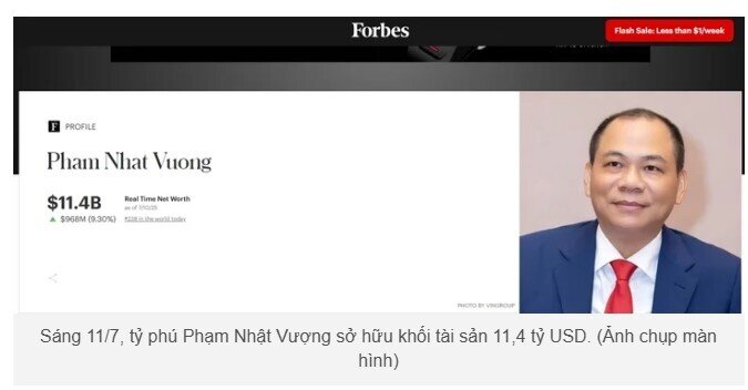 Tài sản vượt 11 tỷ USD, tỷ phú Phạm Nhật Vượng tăng 25 bậc trên TOP thế giới