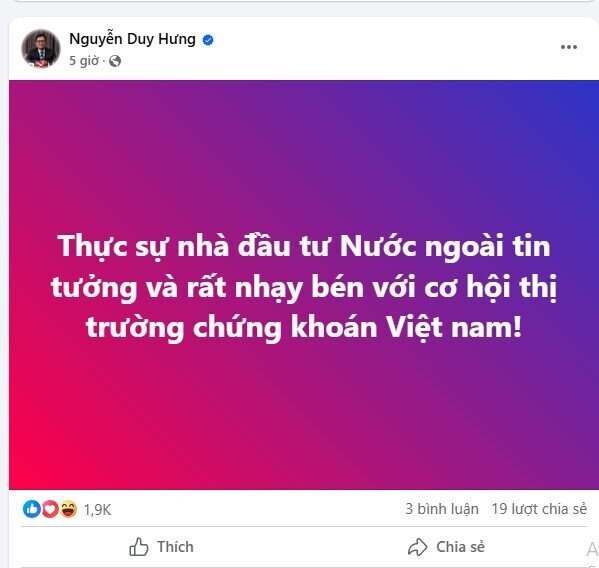 Chủ tịch Nguyễn Duy Hưng lên tiếng khi khối ngoại rót hàng nghìn tỷ vào TTCK