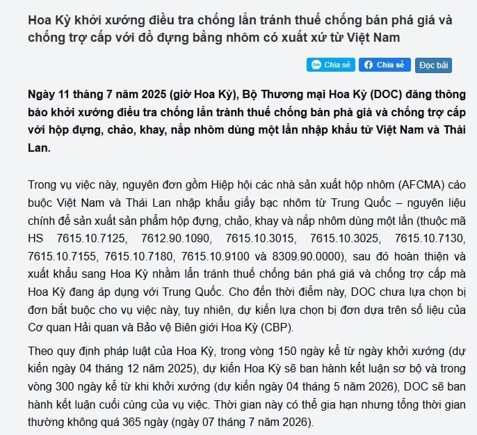 Mỹ khởi xướng điều tra lẩn tránh thuế một sản phẩm Việt Nam, nghi là hàng Trung Quốc 'núp bóng' để né thuế