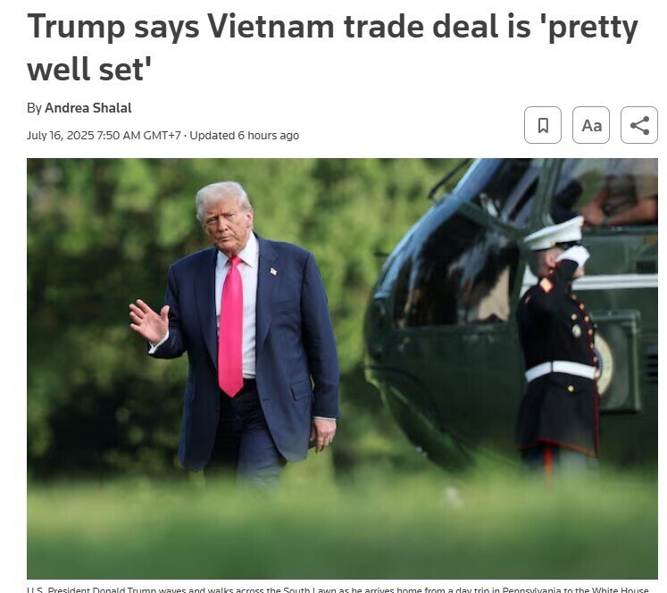 Tổng thống Mỹ Donald Trump: Thỏa thuận thương mại với Việt Nam 'đã được thiết lập khá tốt'