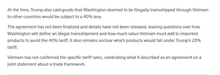 Tổng thống Mỹ Donald Trump: Thỏa thuận thương mại với Việt Nam 'đã được thiết lập khá tốt'