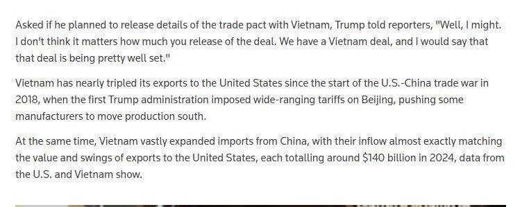 Tổng thống Mỹ Donald Trump: Thỏa thuận thương mại với Việt Nam 'đã được thiết lập khá tốt'