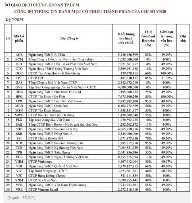 Rổ VN30 thêm DGC, loại BVH