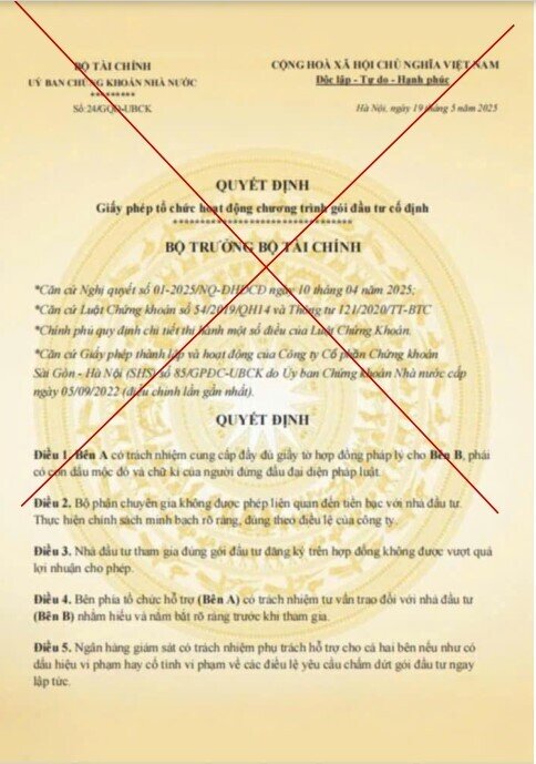 UBCKNN cảnh báo nhà đầu tư về văn bản giả mạo văn bản của Bộ Tài chính