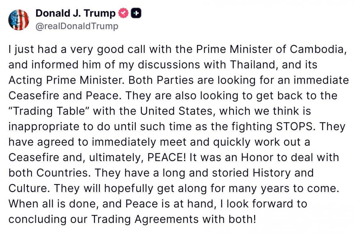 Tổng thống Trump can thiệp để chấm dứt xung đột Campuchia - Thái Lan