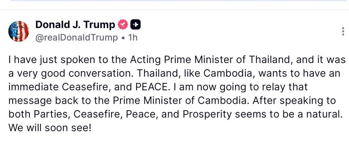 Tổng thống Trump can thiệp để chấm dứt xung đột Campuchia - Thái Lan