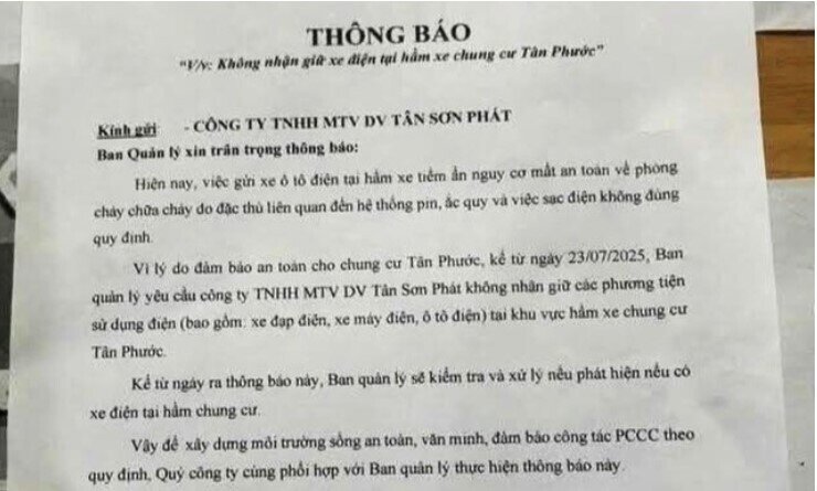 Chung cư không cho gửi xe điện có vi phạm pháp luật?