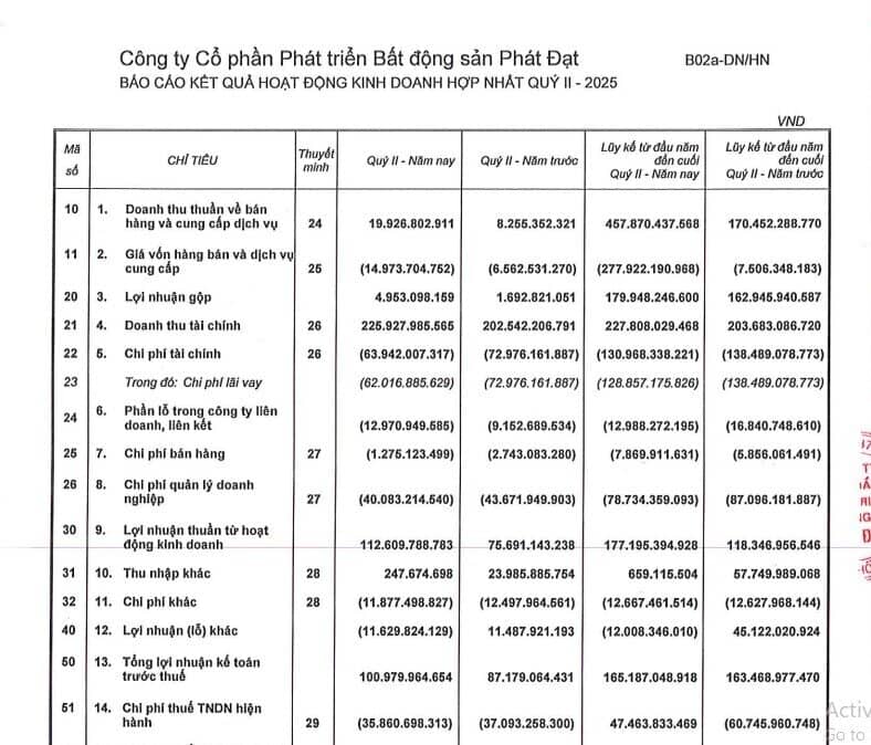 Doanh thu tăng 141% so với cùng kỳ, Phát Đạt báo lãi quý 2/2025 tăng 30%, đạt 65 tỷ đồng
