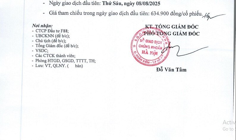 Hơn 8,2 triệu cổ phiếu F88 giá 634.900 đồng/cp chính thức giao dịch trên UPCoM từ ngày 8/8