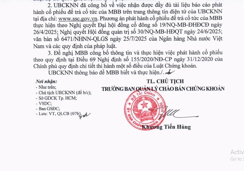 MBB chuẩn bị trả cổ tức tỷ lệ 35%, gồm cả tiền mặt và cổ phiếu