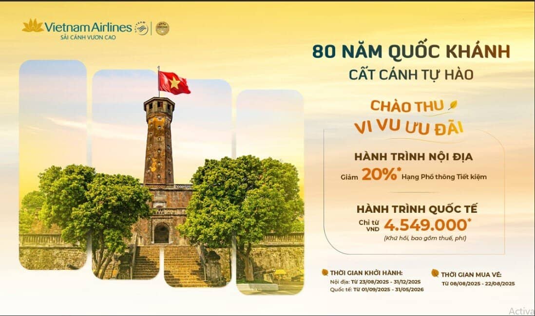 Vietnam Airlines ưu đãi lớn mùa thu: Giá hấp dẫn, trải nghiệm 4 sao