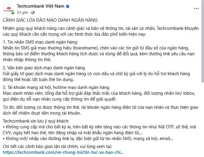 VCB, TCB, VPB...đồng loạt phát cảnh báo mới