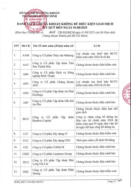 62 mã bị HoSE bị cắt margin tháng 8, danh sách gồm loạt tên tuổi “hot” NVL, LDG, BCG, HVN…