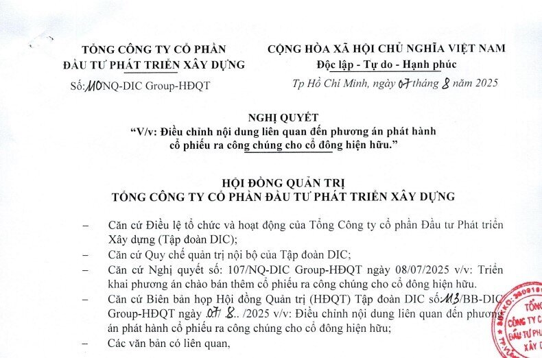 DIC Corp điều chỉnh kế hoạch chào bán 150 triệu cổ phiếu ra công chúng