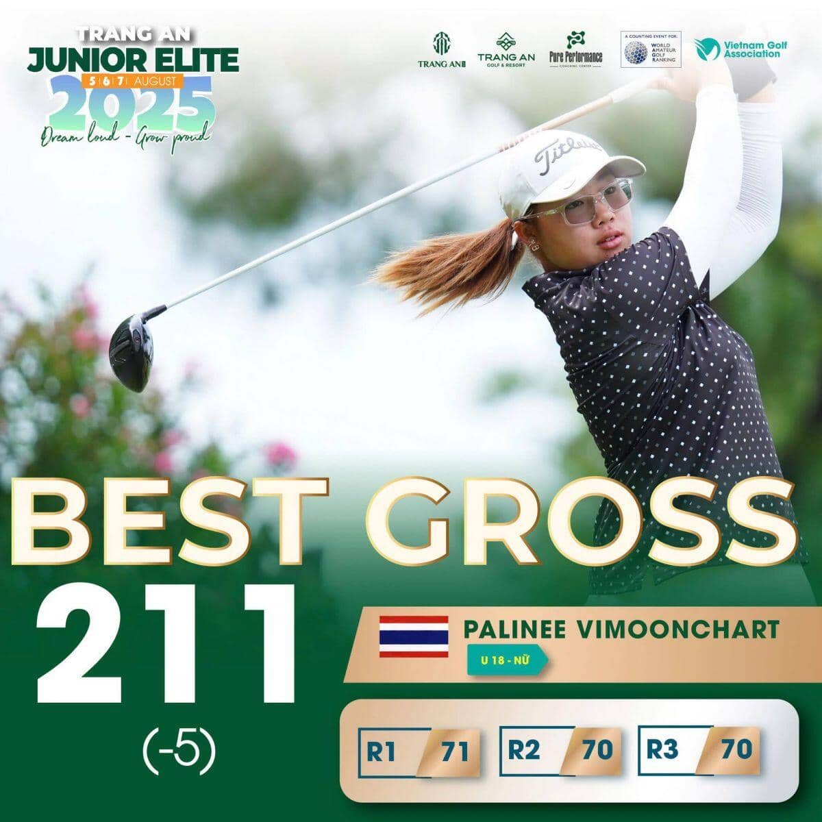 Vận động viên Thái Lan Palinee Vimonochart vô địch Trang An Junior Elite 2025
