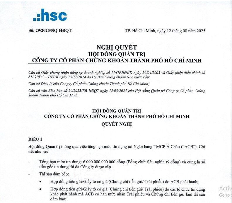 HCM nâng hạn mức tín dụng tại ACB lên 6.000 tỷ đồng