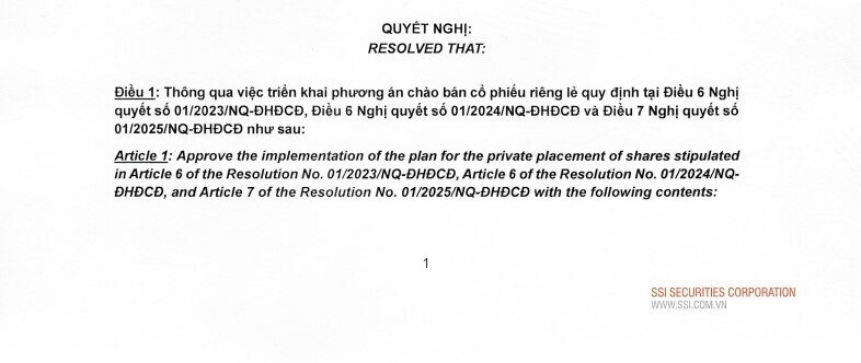 SSI khởi động kế hoạch chào bán riêng lẻ 104 triệu cổ phiếu với giá 31.300 đồng/cp