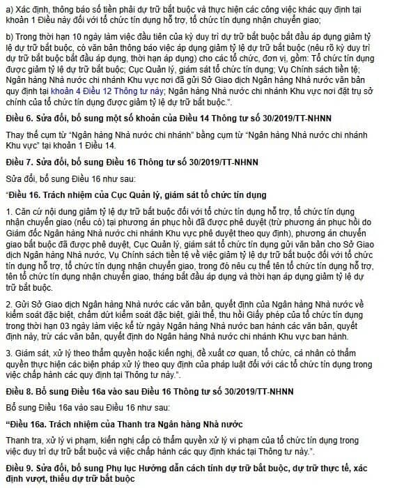 Ngân hàng nhận chuyển giao bắt buộc được giảm 50% tỷ lệ dự trữ bắt buộc từ 1/10