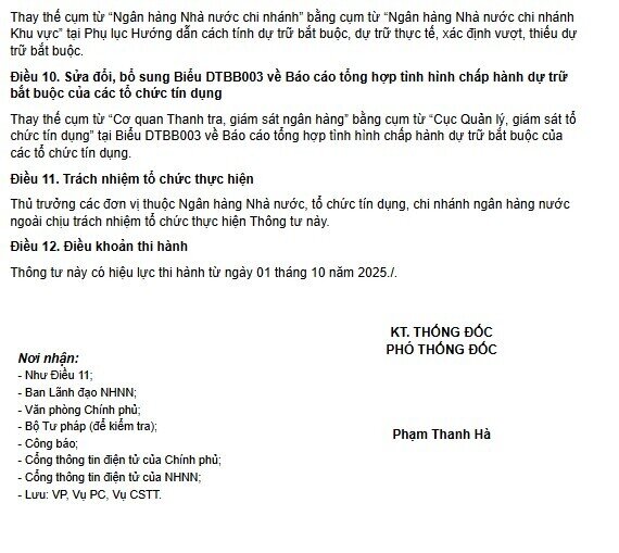 Ngân hàng nhận chuyển giao bắt buộc được giảm 50% tỷ lệ dự trữ bắt buộc từ 1/10