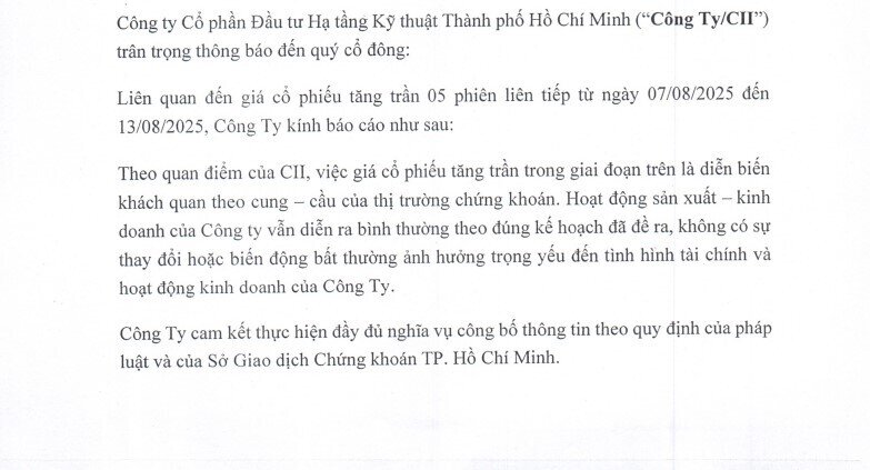 CII nói gì khi cổ phiếu "phi như tên lửa" sau 4 tháng