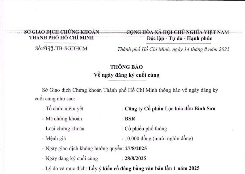 BSR sắp chia cổ phiếu thưởng dự kiến ở mức 61,5%, nâng vốn điều lệ lên hơn 50.000 tỷ đồng