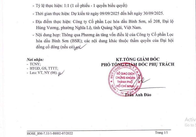 BSR sắp chia cổ phiếu thưởng dự kiến ở mức 61,5%, nâng vốn điều lệ lên hơn 50.000 tỷ đồng