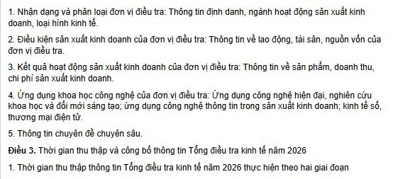 Từ ngày 5/1/2026 sẽ tiến hành Tổng điều tra kinh tế